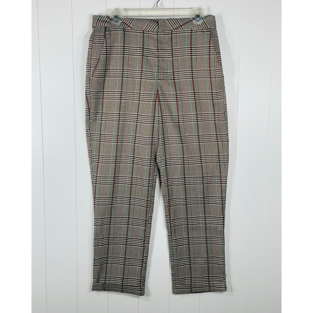 NEW Forever 21 Womens Plaid Polyester Dress Pant Multicolor Cuffed Leg Large